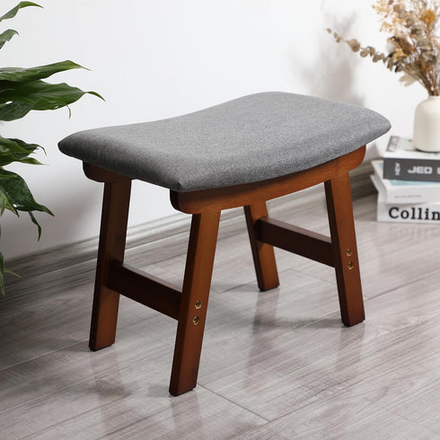 Bamboo Footrest Ottoman with Gray Cushion and Brown Legs - Small Size
