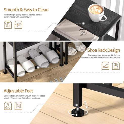 2-Tier Narrow Side Table for Small Space, Small End Table with Shelf Holder, Slim Nightstand, Skinny Snack Couch Table