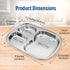 Korean Stainless Steel Divided Plates, Kids Tray, BPA Free 3 Compartment Plate, Set of 2 Silver