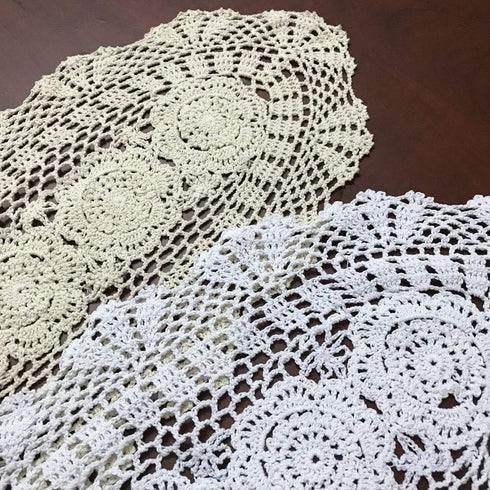 Hetao 12x35 100% Cotton Handmade Crochet Lace Table Runners, Oblong Tablecloth Doilies, Beige