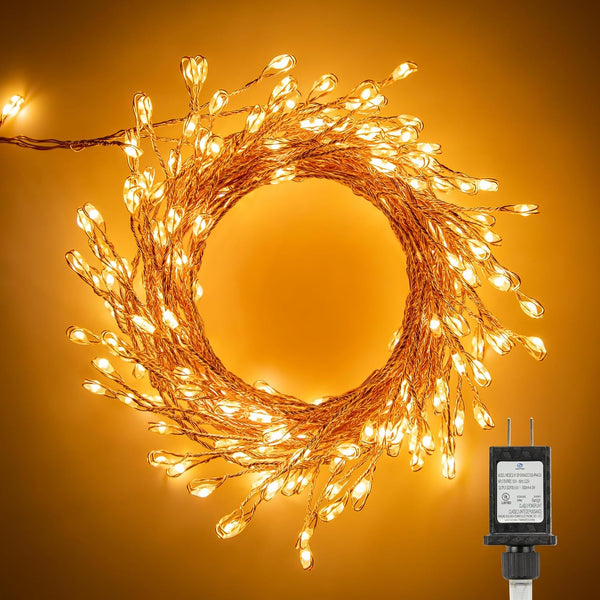 2Pcs Fairy Lights Plug in, 10Ft 200LED Copper Wire Firecracker Firefly Lights