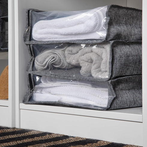 Household Essentials Under Bed Sweater Storage Bags, Zippered with Clear Vision Panel, Set of 3, Silver/Gray