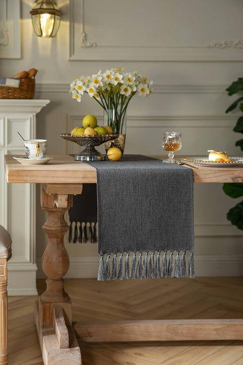 36 Inches 13x36 Inches, ZeeMart Graphite Grey Table Runners Long, Burlap Linen Style Rustic Farmhouse Table Runner