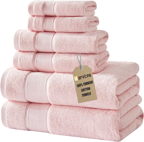 Marvione Bath Towels Set 6 Piece, 100% Turkish Cotton Highly Absorbent and