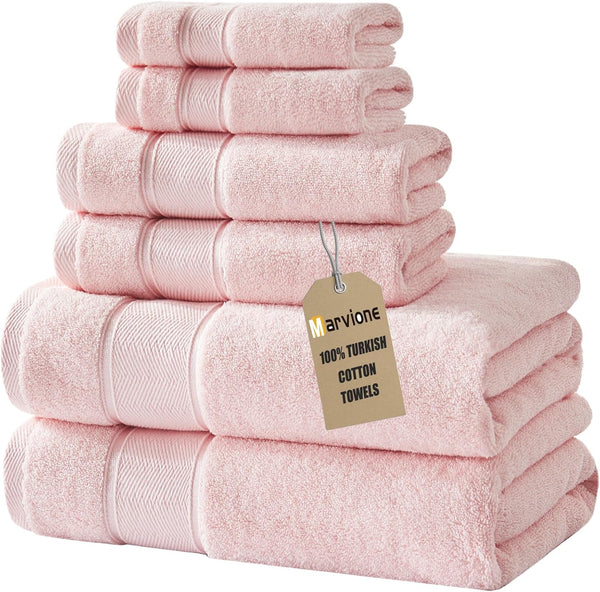 Marvione Bath Towels Set 6 Piece, 100% Turkish Cotton Highly Absorbent and