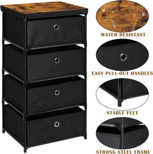 MOOACE Fabric Storage Dresser with 4 Drawers, Clothes Organizer and Storage Tower, Black