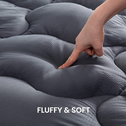 SLEEP ZONE Twin Mattress Topper Cooling Pad Cover, Fluffy Down Alternative, 8-21 Inch Deep Pocket, Twin Gray