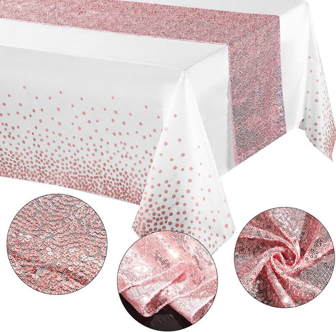Tablecloth and Sequin Table Runner Set, Polka Dots Confetti Table Cover for Birthday Wedding Party Supplies