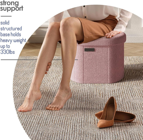 STORAGEBUD 16 Inch 330lbs, Round Ottoman with Storage for Living Room, Storage Ottoman, Small Ottomans Foot Rest