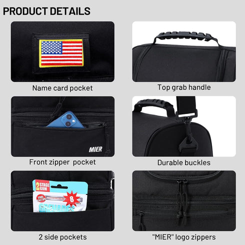 MIER 2 Compartment Lunch Bag, Leakproof Insulated Cooler Bag for Work, Black, for Men and Women