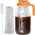 Cold Brew Coffee Maker Jar, 64oz Thick Glass Mason Pitcher with Spout Lid & Stainless Steel Filter for Iced Drinks