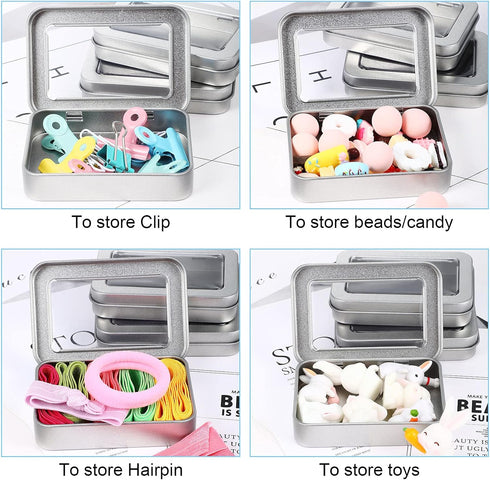 24 Pcs Rectangular Hinged Tins, Metal Storage Organizer with Clear Window for Candies, Mini Portable Containers
