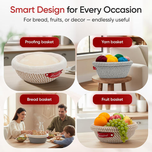Set Levain Sourdough Bread Proofing Basket Banneton Bread Proofing Basket Oval & Round with Liners and Covers, Cotton