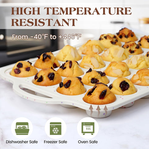 Silicone Muffin Pans for Baking - Mini Nonstick Cupcake Pan, 24 Cups with Metal Reinforced Frame, BPA Free (2 Pcs,