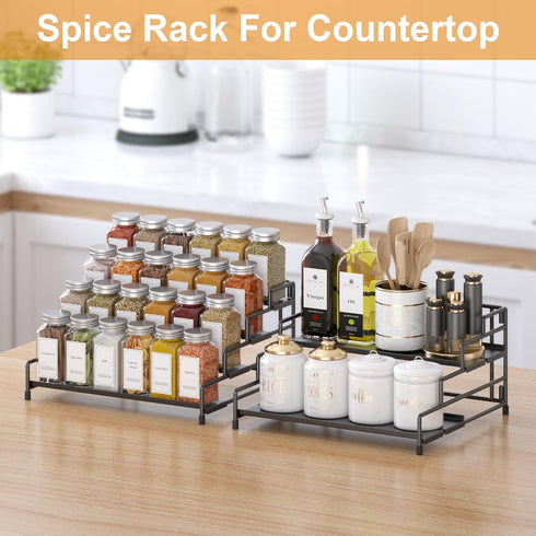 4-Tier-Spice-Rack-Organizer-for-Cabinet, Countertop (Black-1 Pack) RUILALIFE Adjustable Depth Spice Holder Shelf