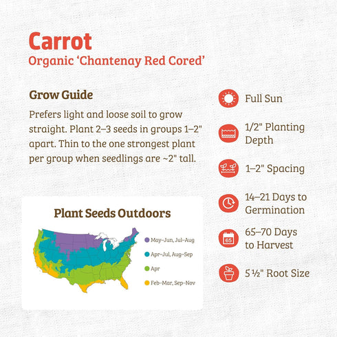 100% Packet 420mg Back to The Roots Organic Seed - Carrot 'Chantenay Red Cored'