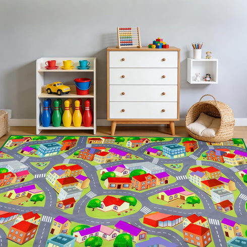 JinKune 48'' 72' Large Kids Carpet Play Mat Rug for Playroom, x Car Rugs Mat for Kids Toy Cars, City Life with Road