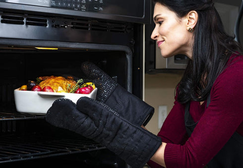 Xlnt Extra Long Oven Mitts (Black) - Teflon EcoElite Water Repellent, Heat Resistant for Cooking & BBQ