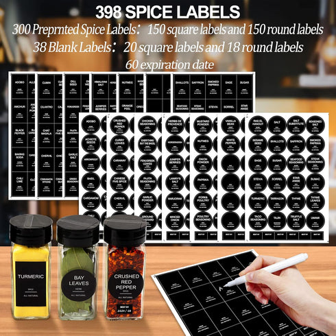 Set, 24 398 AISIPRIN Spice Jars with Lable, Glass Salt and Pepper Shakers Pcs Spice Botter with Shaker Lids, Ktchen