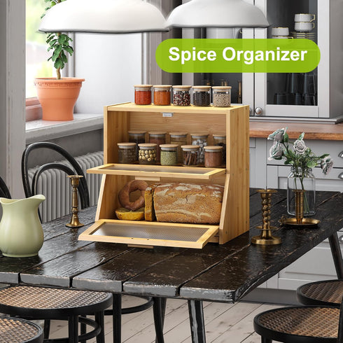Countertop BMOSU Double-Layer Large Bread Box with Cutting Board for Kitchen Bread Box With Frosted Glass Window