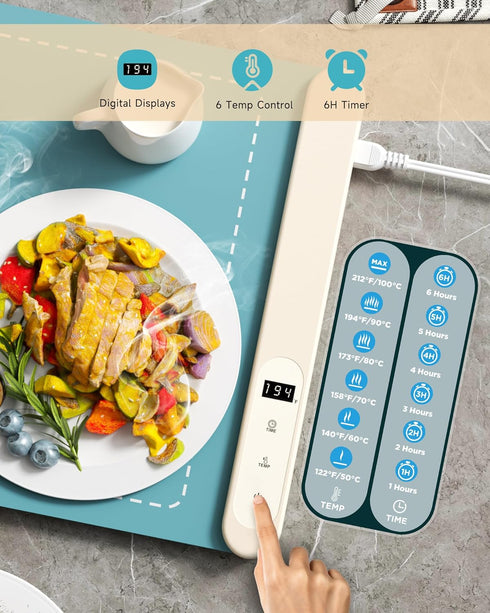 Warmer,6 Settings,Fast Warming Mat for Food, Home Essentials Food Temperature and Timer Heating, and Even Heat