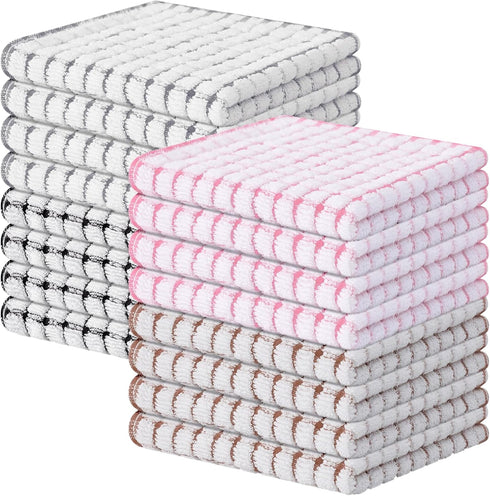 Kitinjoy Cotton 16 Pack Terry Kitchen Dish Cloths, 12 x 12 Inches