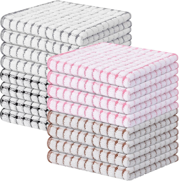 Kitinjoy Cotton 16 Pack Terry Kitchen Dish Cloths, 12 x 12 Inches