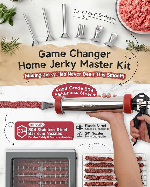 2LB 304 6 Nozzles, 19mm 4 1 Jerky Gun Kits, Stainless Steel Beef Stick Gun, Beef Jerky Shooter Cannon with Versatile
