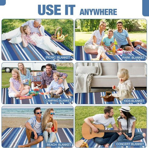 80"x80" 3-Layer Picnic Blankets Outdoor Extra Large - Waterproof Beach Blanket, Machine Washable Foldable Park Mat