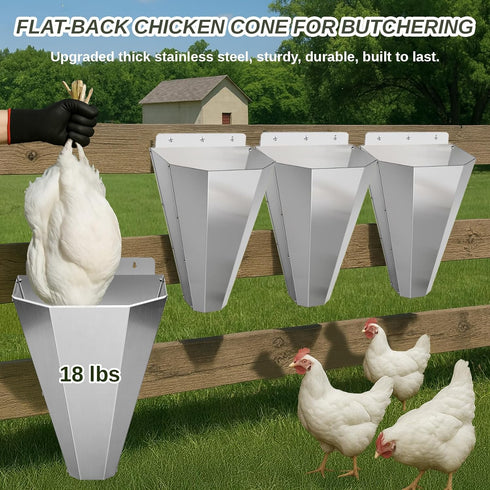 Bester 18 lbs, Large Chicken Cone for Butchering, Upgraded Thickened Stainless Steel Kill Cone, Flat-Back Killing Cone