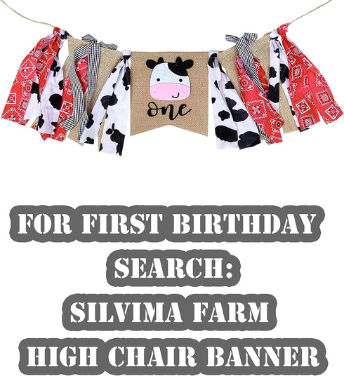 Silvima 1st Farm ONE High Chair Banner for First Birthday, Barnyard Cow Birthday Party Highchair Decoration
