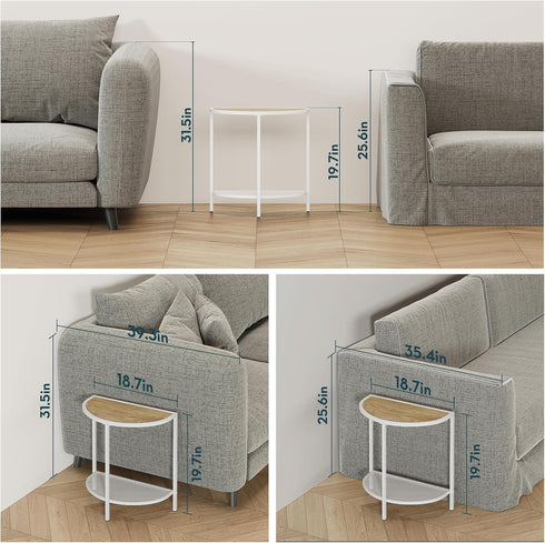 19.7'' 2 18.7"*10.4" SAYGOER Small End Table Half Moon Side Table for Living Bed Room Tier Bed Night Stand Sofa Couch