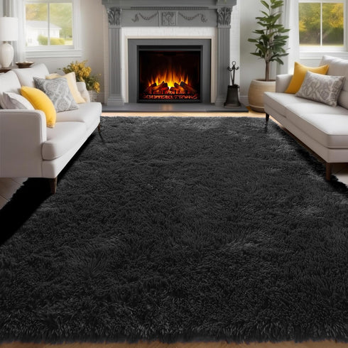 5x7, PAGISOFE Black Fluffy Shag Area Rugs for Bedroom Soft Fuzzy Shaggy Machine Washable Rugs for Living Room,Plush