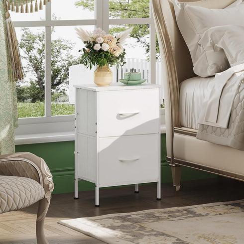 WLIVE White Nightstand with 2 Drawers, Small Dresser for Bedroom, Bedside Furniture, College Dorm