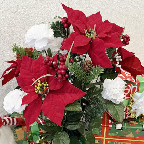 Admired By Nature 18 Stems Artificial Poinsettia Bouquet, Faux Velvet Christmas Flower for Home Decor