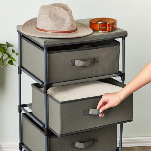 Juvale 4-Tier Tall Closet Dresser with Drawers, Small Fabric Storage Organizer for Bedroom (Gray)