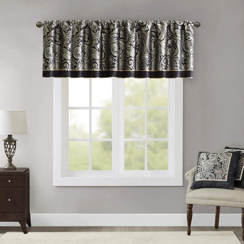 Madison Park Aubrey Jacquard Rod Pocket Valance, Classic Silk Paisley, 50X18", Black