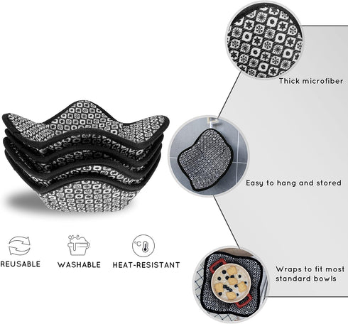 Sheff Microwave Bowl Cozy Huggers, Set of 4, Durable Holders for Hot and Cold Bowls, Ideal Household Gift (Black and