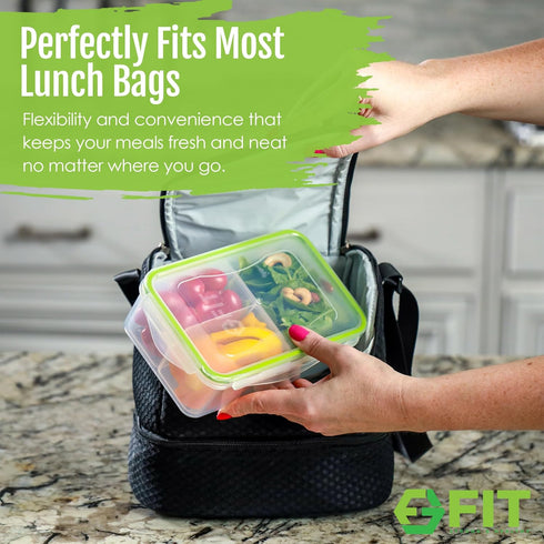 Bento Box Lunch Containers with Lids - Meal Prep Containers for Adults & Kids, Leakproof, 3 Compartments (2 Pack)