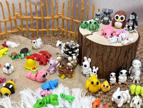 Generic 102 3D Set, 3D Pcs Mini Random Printed Animal Figurines Flexible Articulated Fidget Toys,Surprise Printed