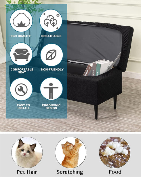 CRFATOP Jacquard Rectangle Ottoman Stool Cover Stretch Folding Storage Footstool Bench Slipcovers Upholstered Foot