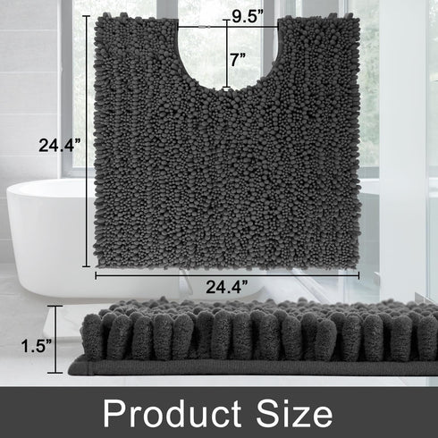 Yimobra Luxury Shaggy U-Shaped Toilet Rug, 24.4 X 24.4 Inches, Soft Contour Mat for Bathroom Floor, Non Slip Carpet,