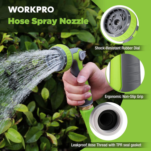 WORKPRO Garden Hose Nozzle, Water Sprayer Nozzle with 10 Adjustable Water Patterns, Thumb Control On Off Valve, High-Pressure Water Sprayer for Outdoor Watering Plants, Car washing, Showering Pets by WORKPRO