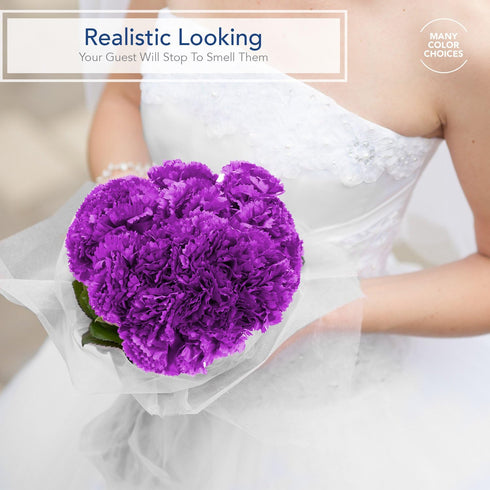 Royal Imports Artificial Carnations, Silk Faux Flowers, 100 Single 5" Stems for Funeral Arrangements, Purple