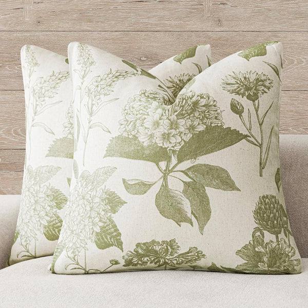 Foindtower Set of 2 Linen Floral Throw Pillow Covers Vintage Accent Print
