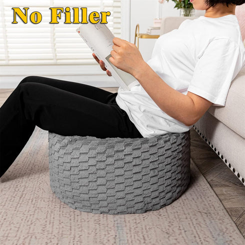 20x20x12 Inches Fur Ottoman Stool Unstuffed Footstool Cover Pouf Foot Rest Round Poof Seat Floor Bean Bag Chair
