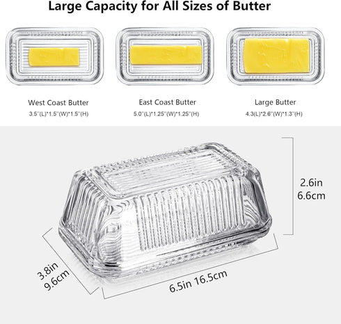 Countertop, 6.5" Clear Glass Butter Dish with Lid for Crystal Butter Dish with Cover, Covered Butter Tray