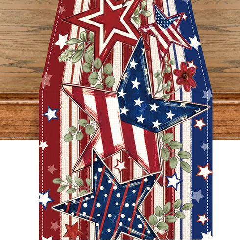 4th of July Table Runner, America Patriotic Memorial Day Table Runner Decorations,