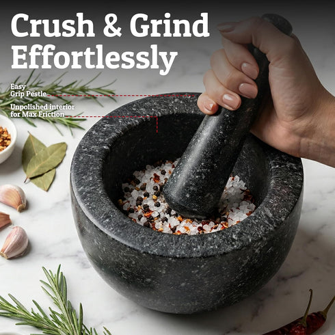 2 Set,100% 6.3 Inch Priority Chef Heavy Duty Large Cup Mortar and Pestle Granite, Non Slip Base, Make Fresh Guacamole
