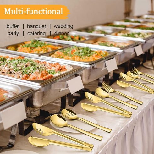 LIANYU Gold Serving Utensils Set of 8, Stainless Steel Serving Spoons, Slotted Spoons, Serving Forks, Metal Tongs for